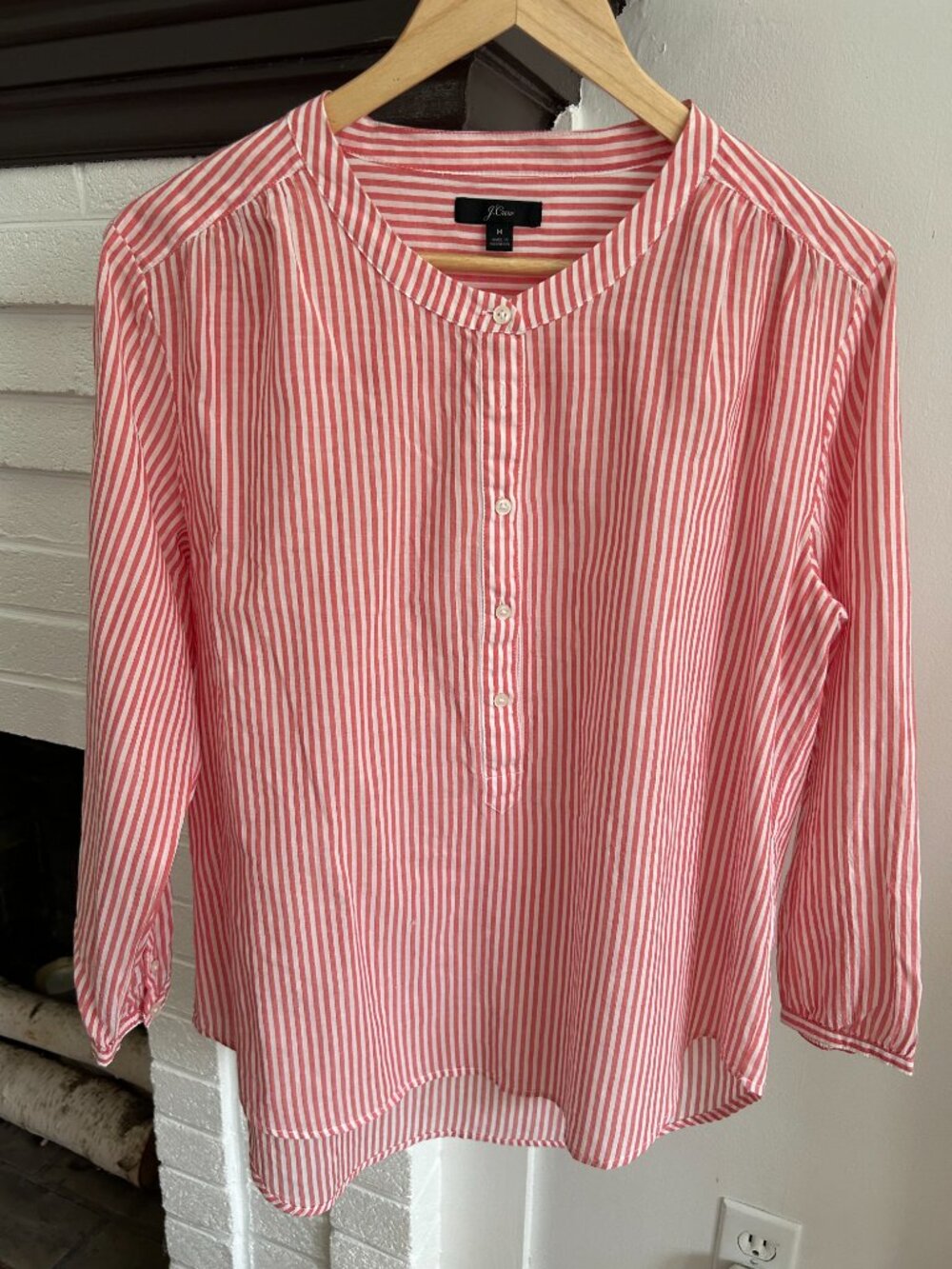 J. Crew Popover Blouse Red/Orange and White Stripes Size Medium